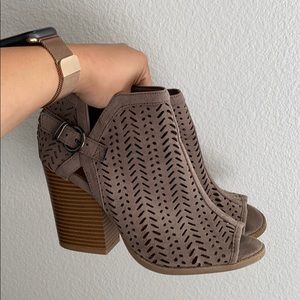 Qupid Purple/Taupe Peep Toe Booties